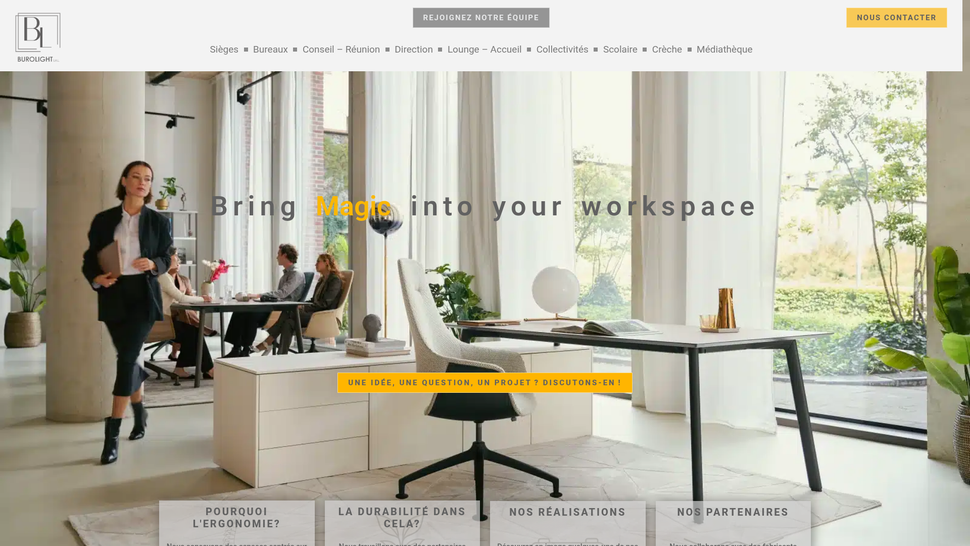 Site vitrine Burolight — Mobilier de bureau professionnel à Liège