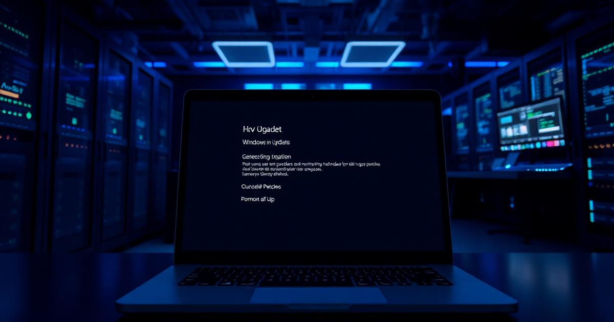 Administrateur système appliquant le Patch Tuesday de Microsoft via Windows Update dans un centre opérationnel de sécurité